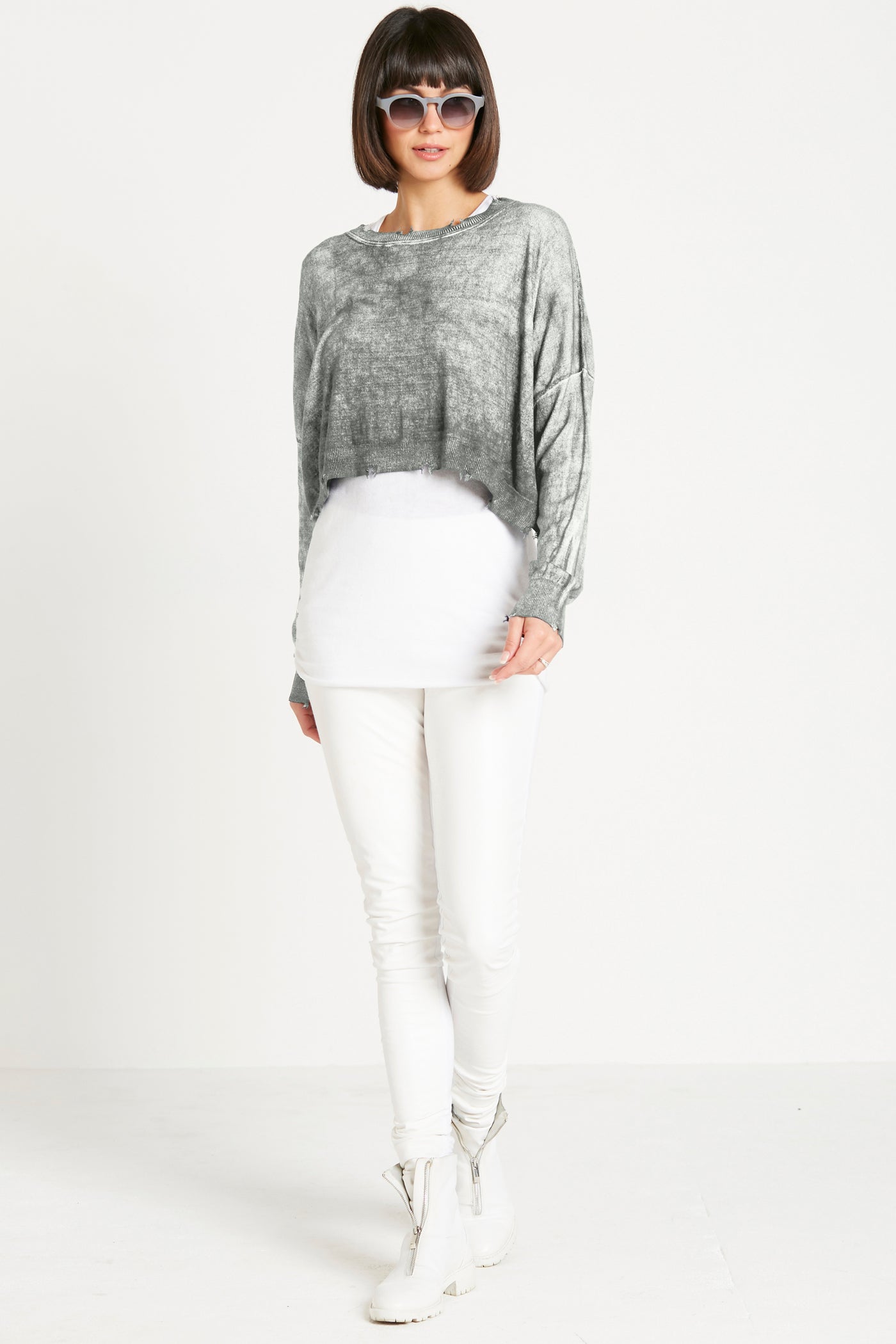 Pima Cotton Mini Distressed Crewneck Sweater