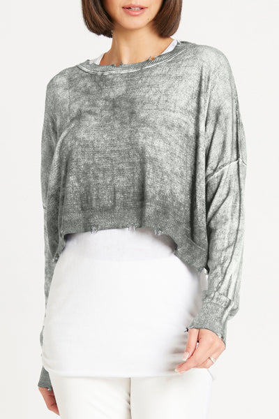 Pima Cotton Mini Distressed Crewneck Sweater