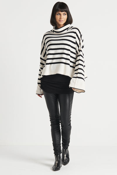 Pima Cotton Mod Stripe Cowl Sweater