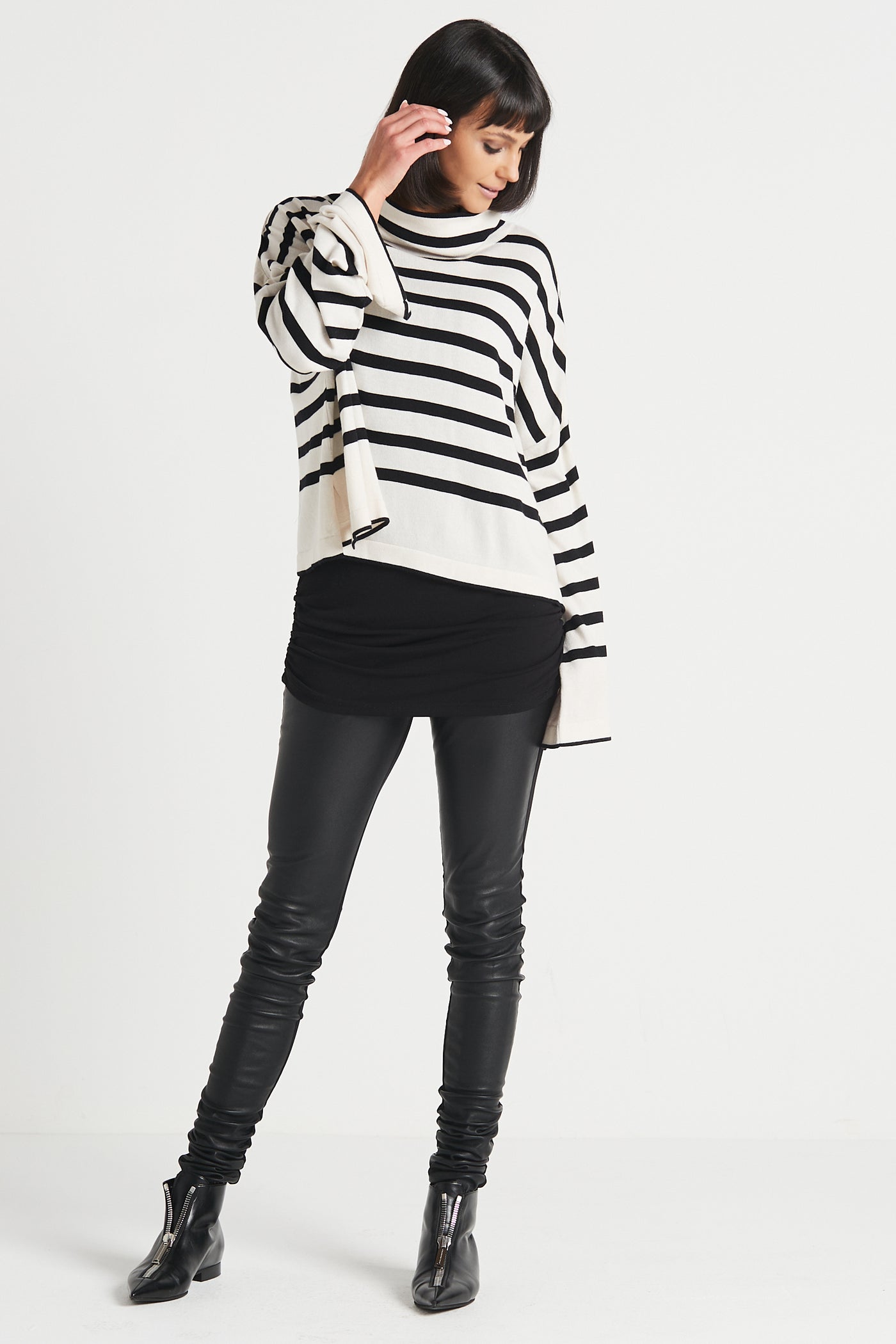 Pima Cotton Mod Stripe Cowl Sweater