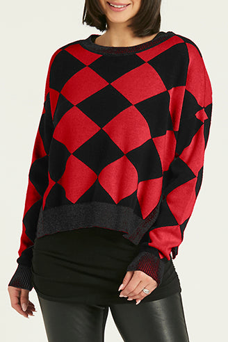 Pima Cotton Harlequin Crewneck Sweater