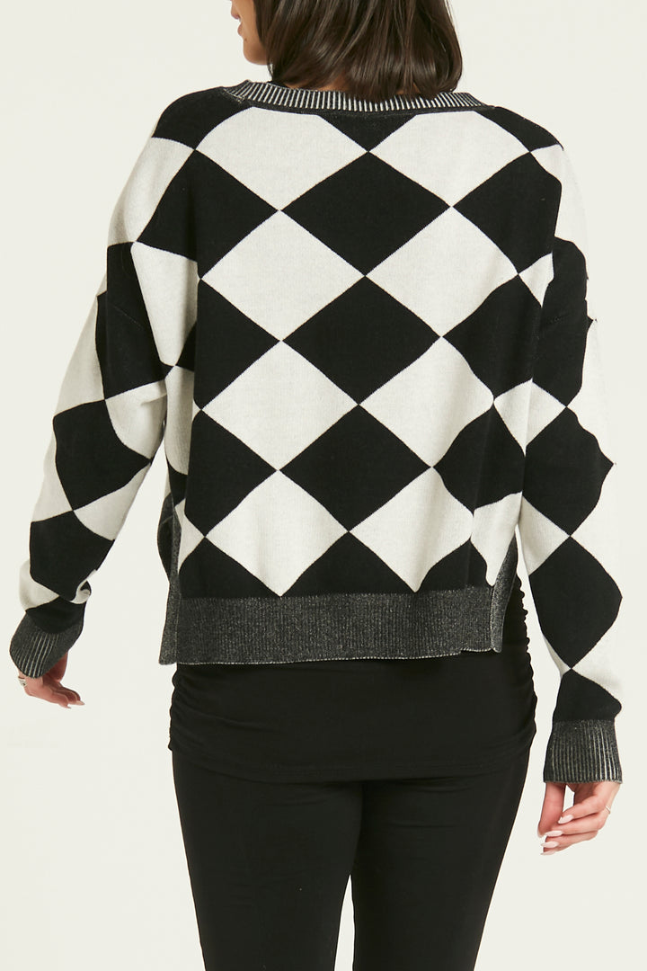 Pima Cotton Harlequin Crewneck Sweater