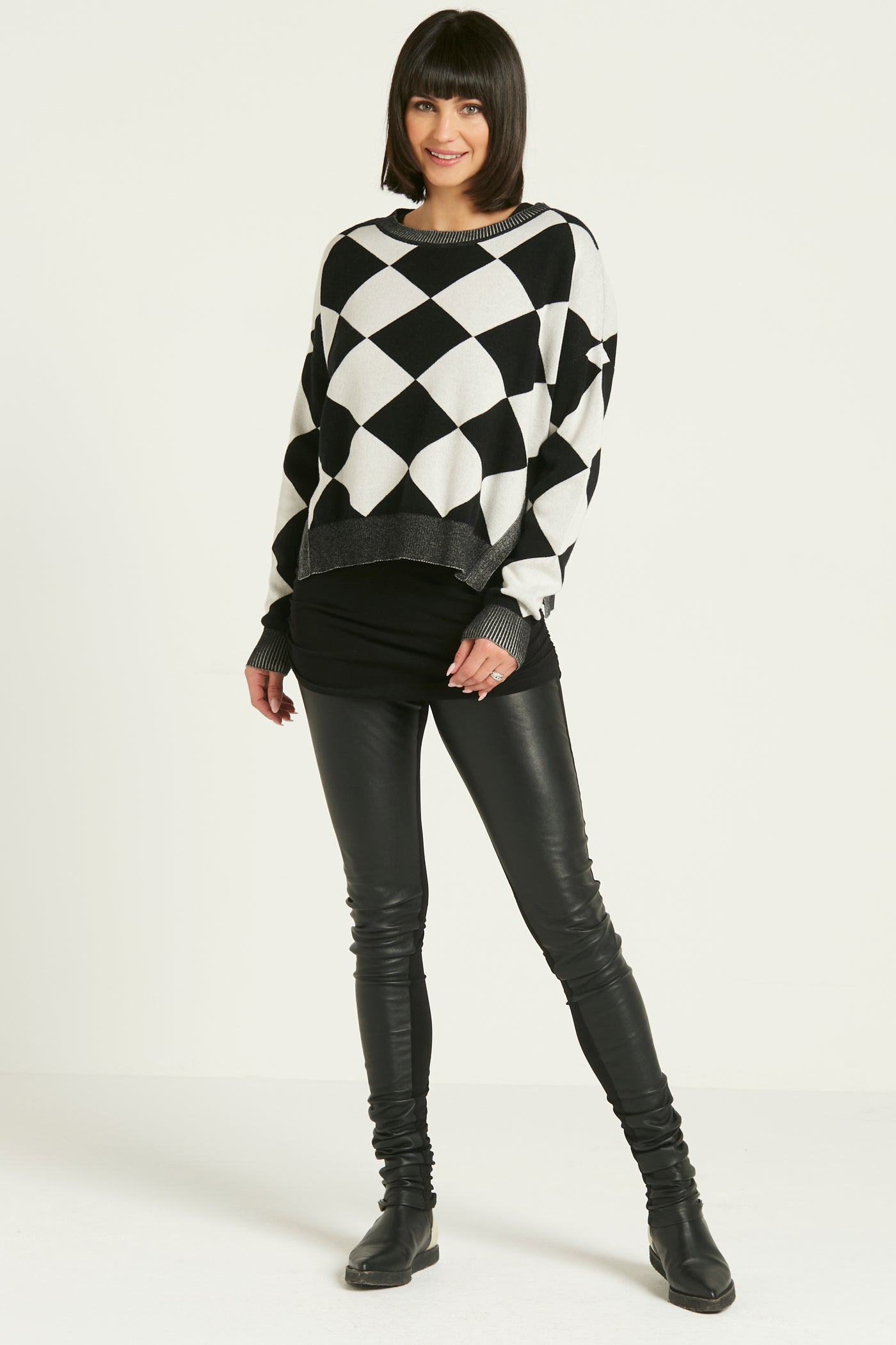 Pima Cotton Harlequin Crewneck Sweater