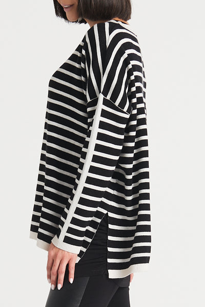Pima Cotton Horizontal Crewneck Sweater