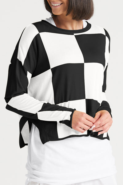 Pima Cotton Checkerboard Crewneck Sweater