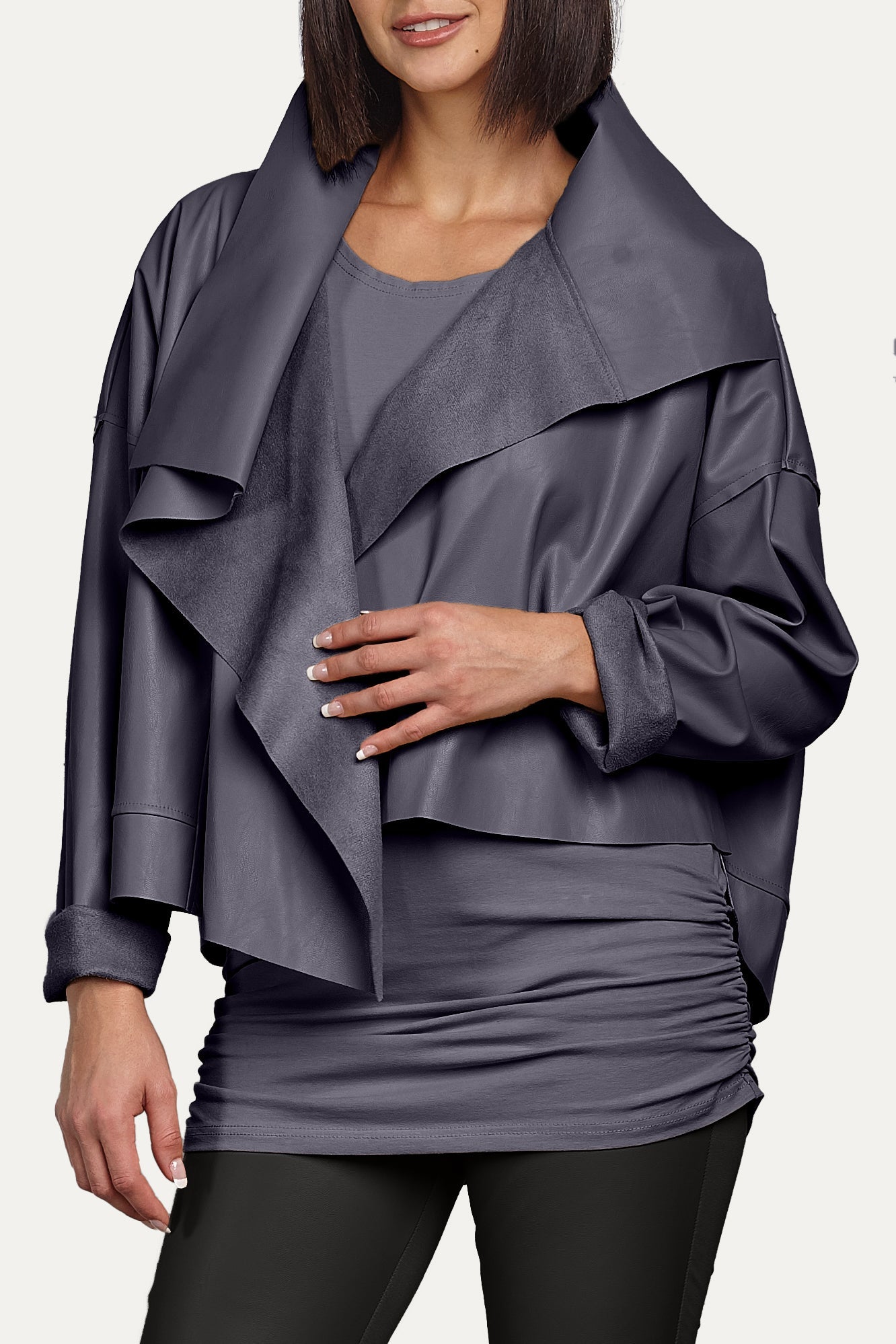 Vegan Leather Cropped Asymmetrical Jacket