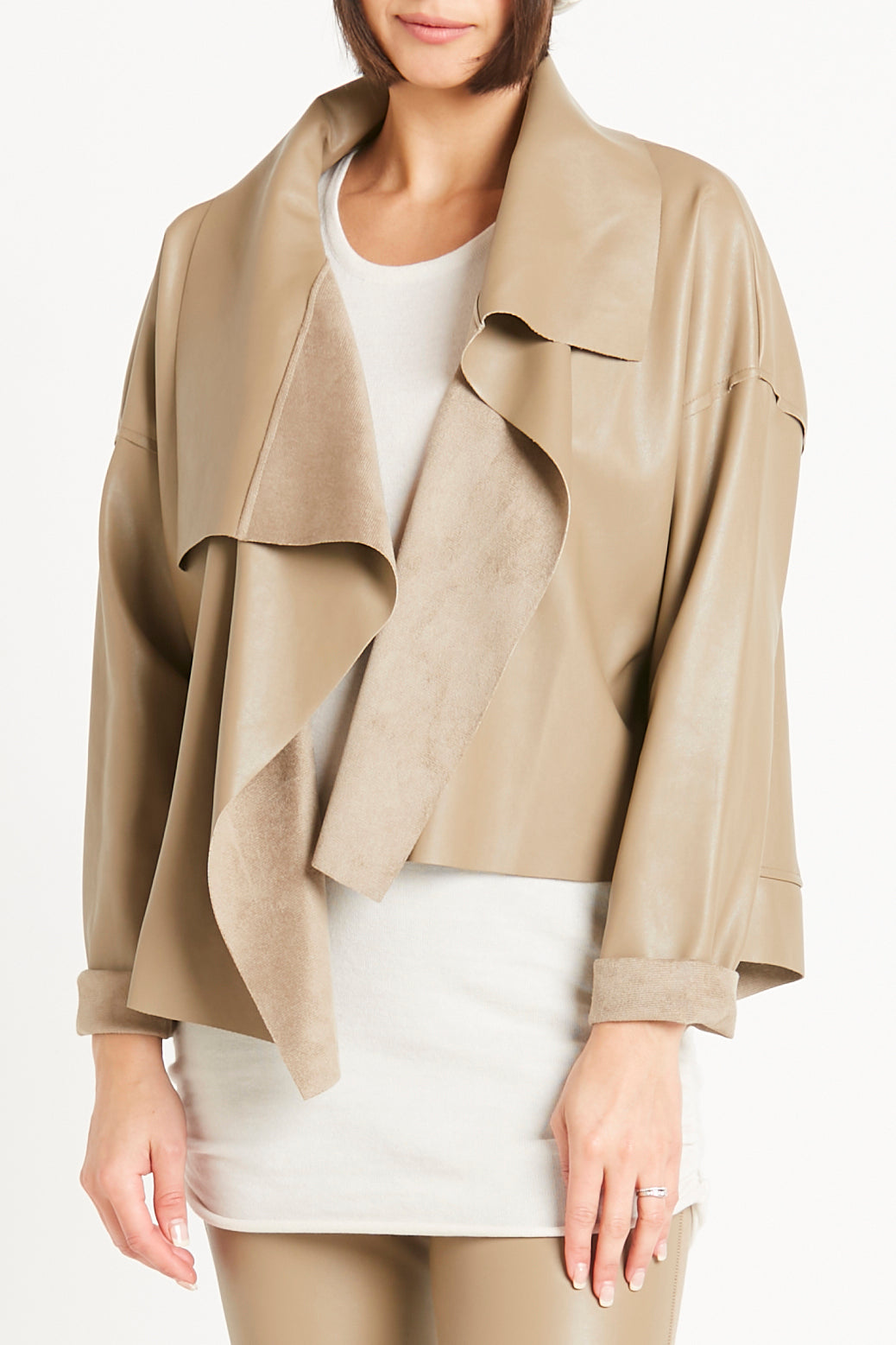 Vegan Leather Cropped Asymmetrical Jacket