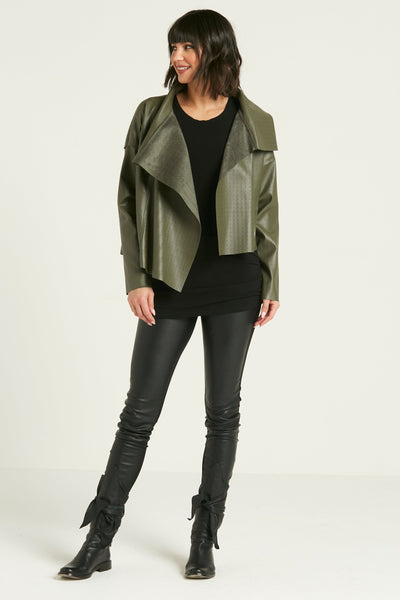 Vegan Leather Cropped Asymmetrical Jacket
