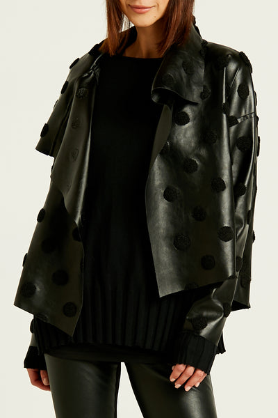Vegan Leather Cropped Asymmetrical Dots Jacket