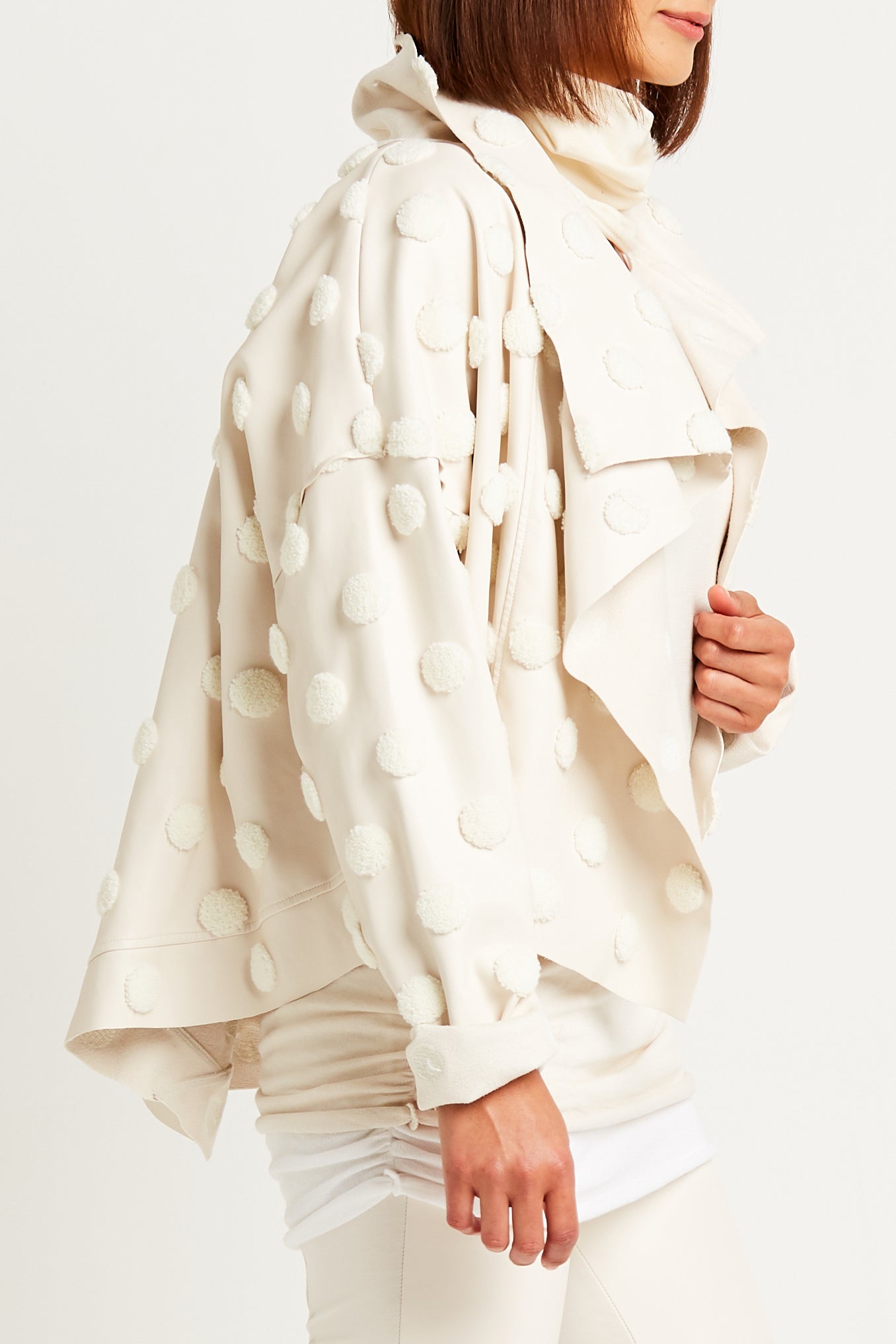 Vegan Leather Cropped Asymmetrical Dots Jacket