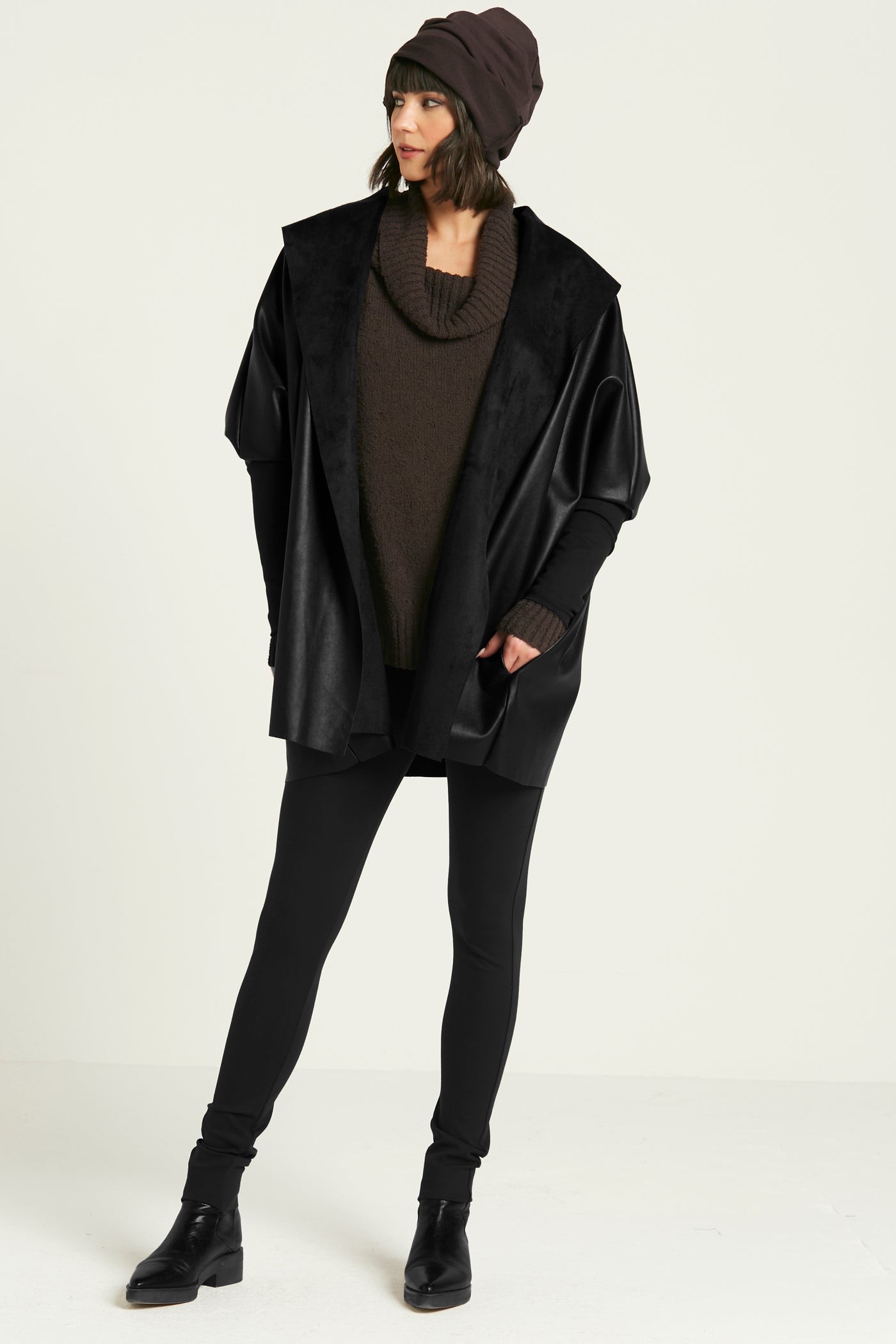 Vegan Leather Long Opera Coat