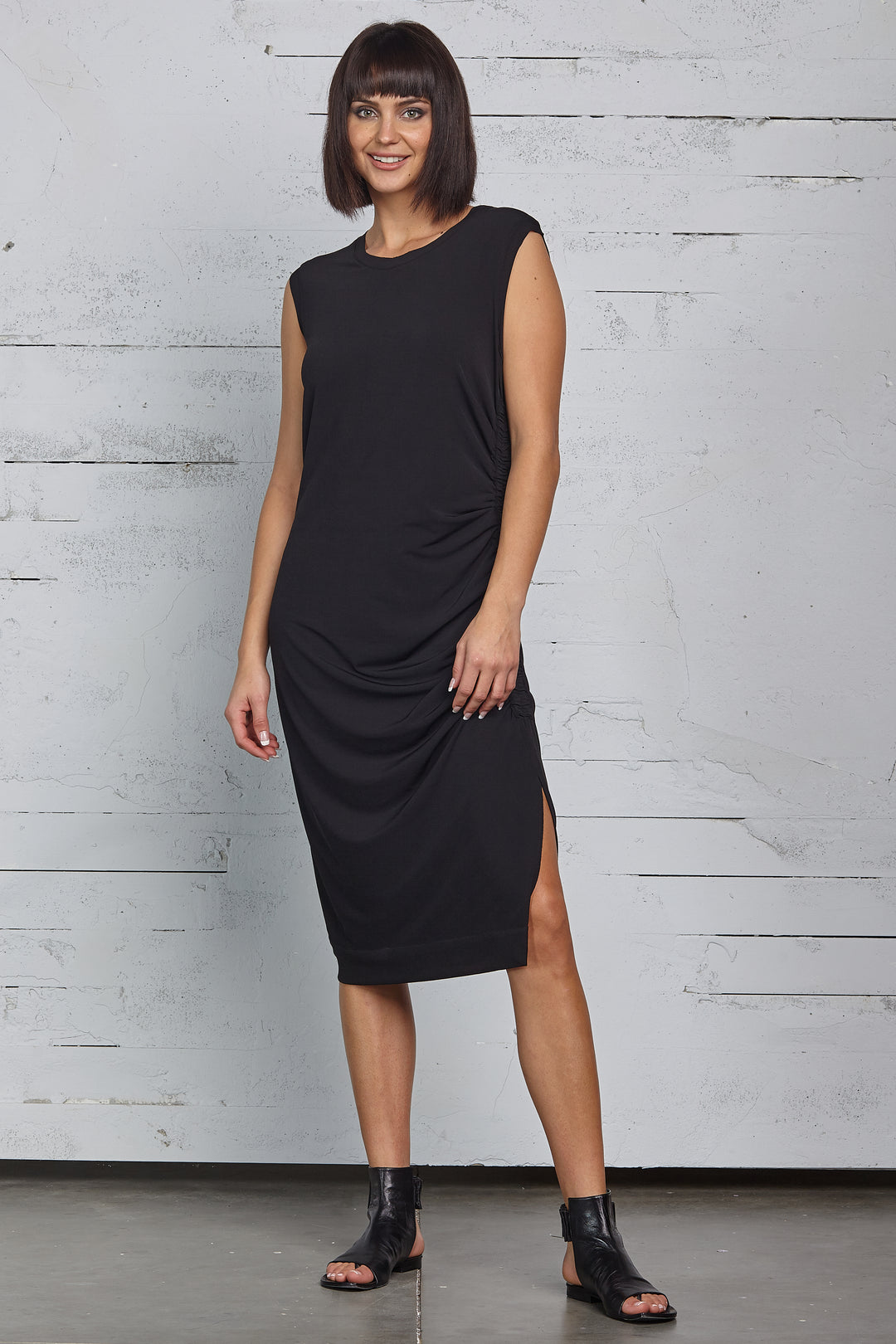 Matte Jersey Ruched Tank Open Side Dress