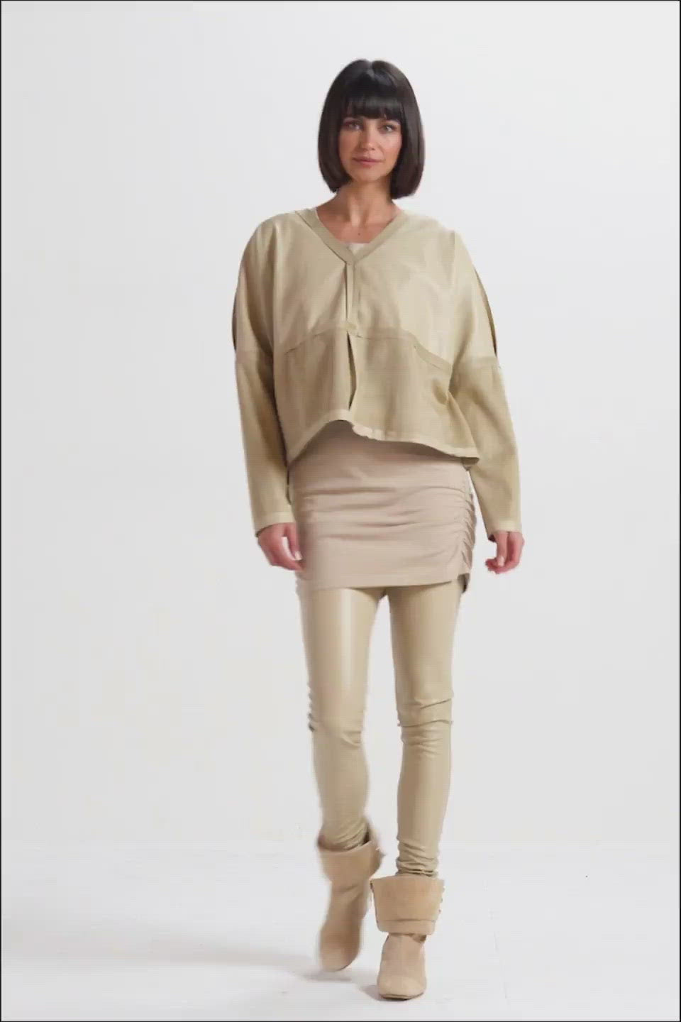 Vegan Leather V Neck Top