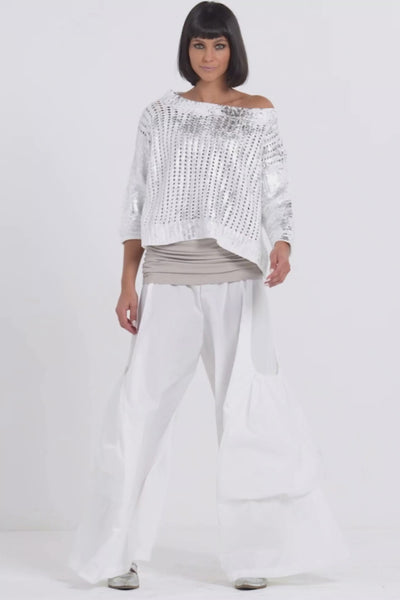 Cotton Metallic Crochet Boatneck Sweater