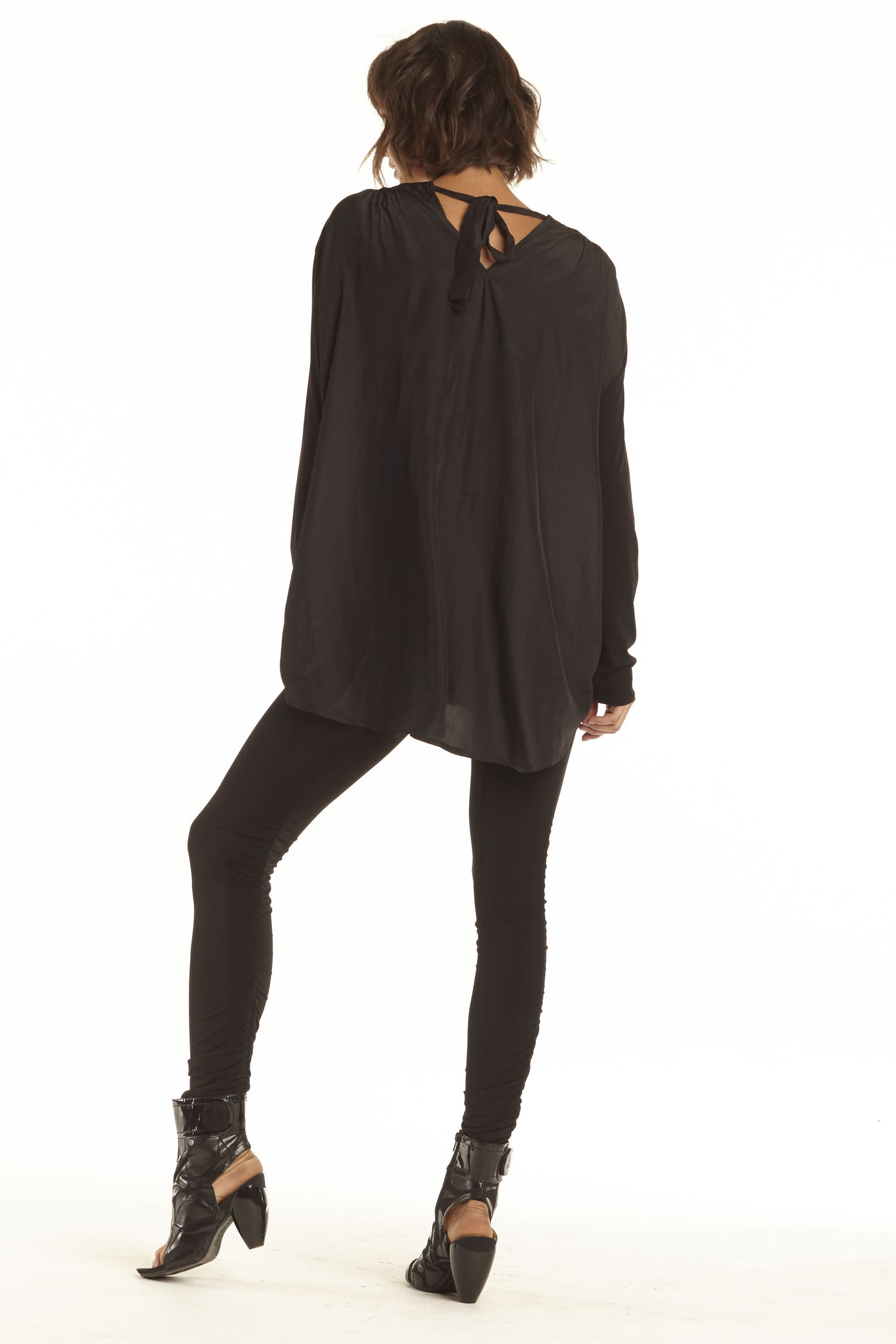 Matte Jersey Washable Silk Bow Back Mixed Media Top