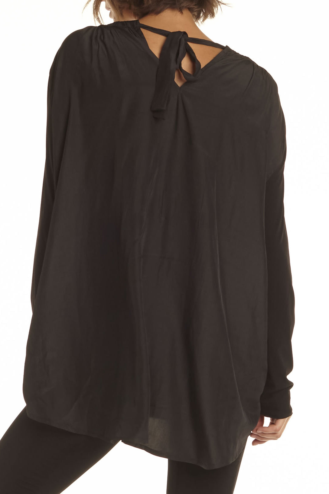 Matte Jersey Washable Silk Bow Back Mixed Media Top