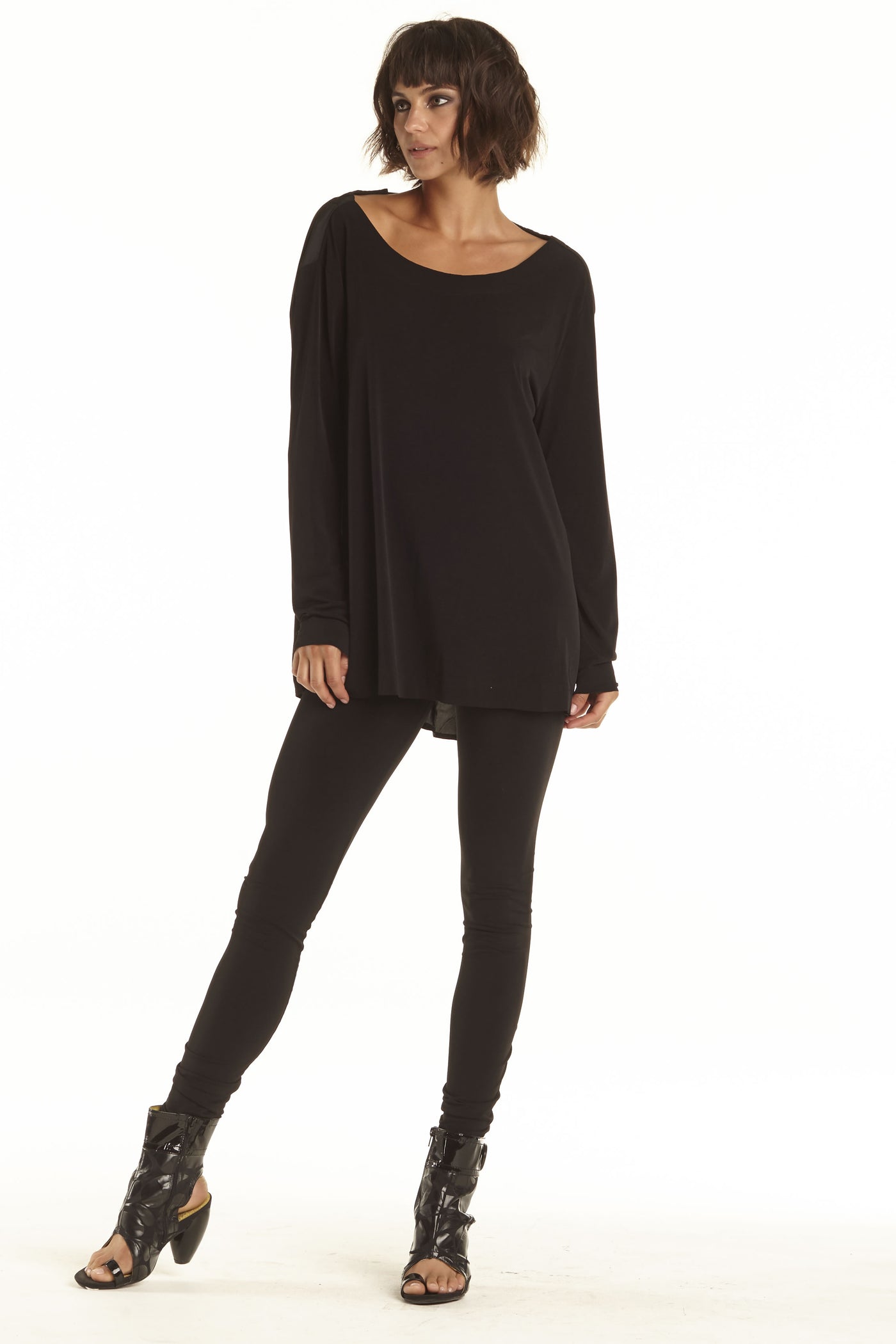 Matte Jersey Washable Silk Bow Back Mixed Media Top