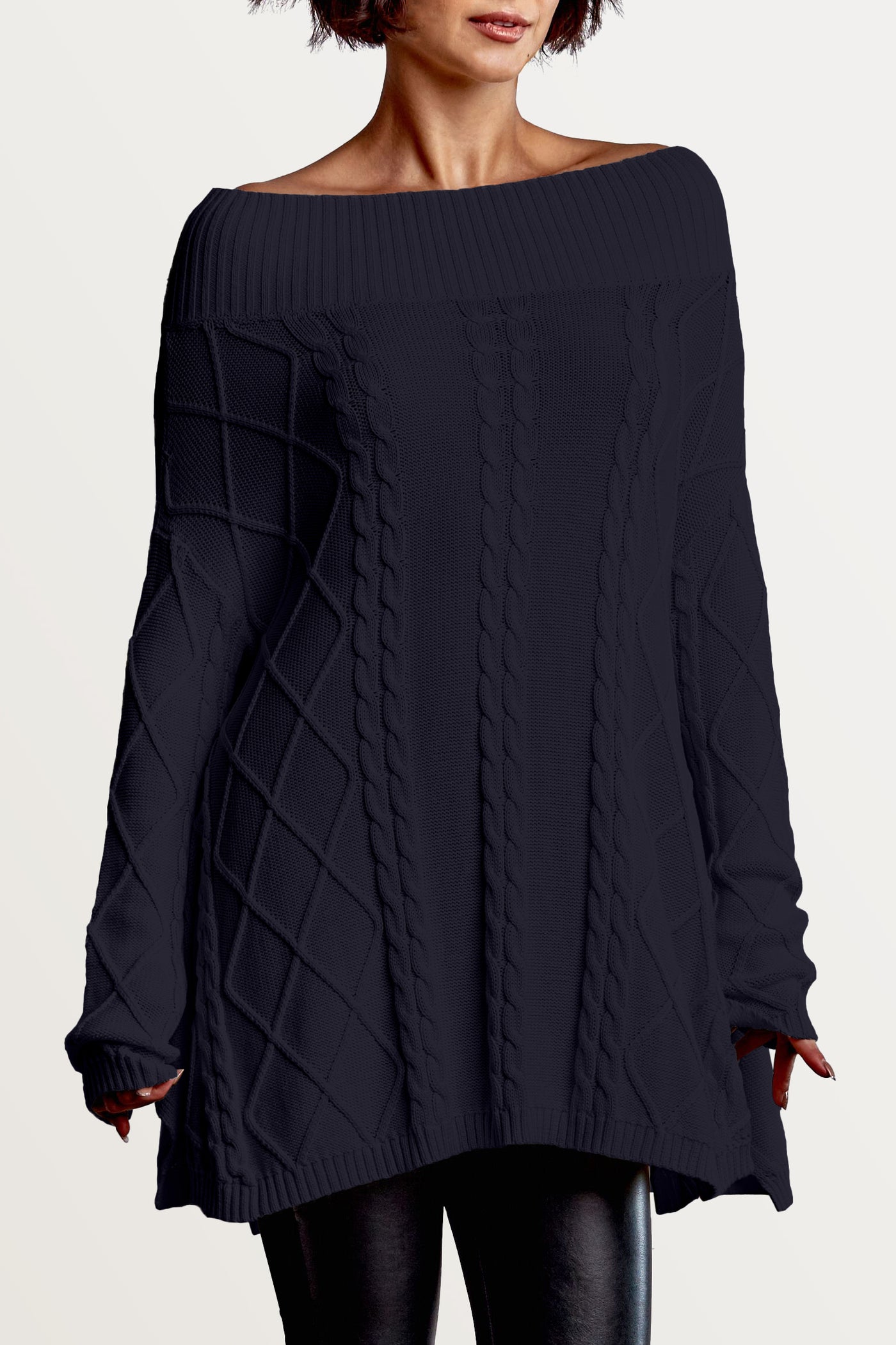 Pima Cotton Off The Shoulder Boatneck Sweater