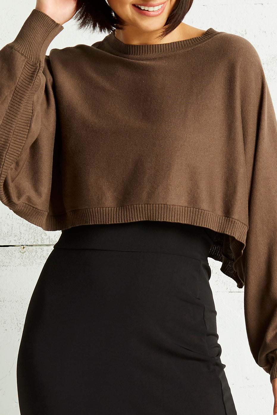 Pima Cotton Hip Shrug Crewneck Sweater