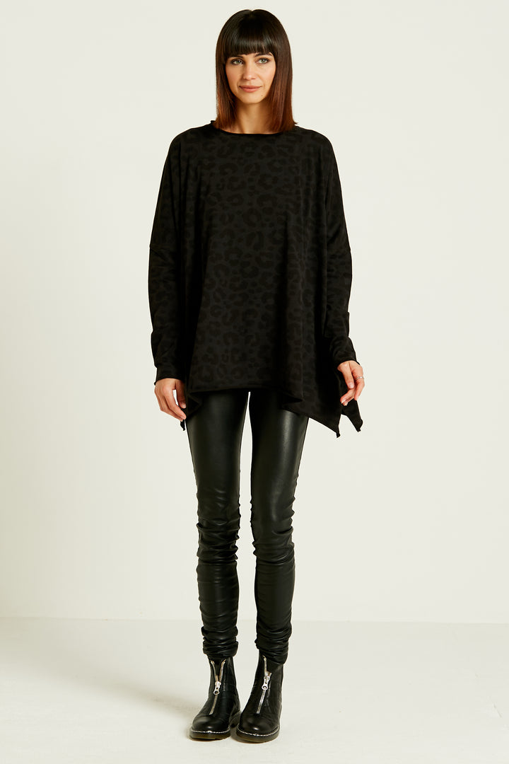 Pima Cotton Leopard Black Wash Oversized Crew Swing Tee