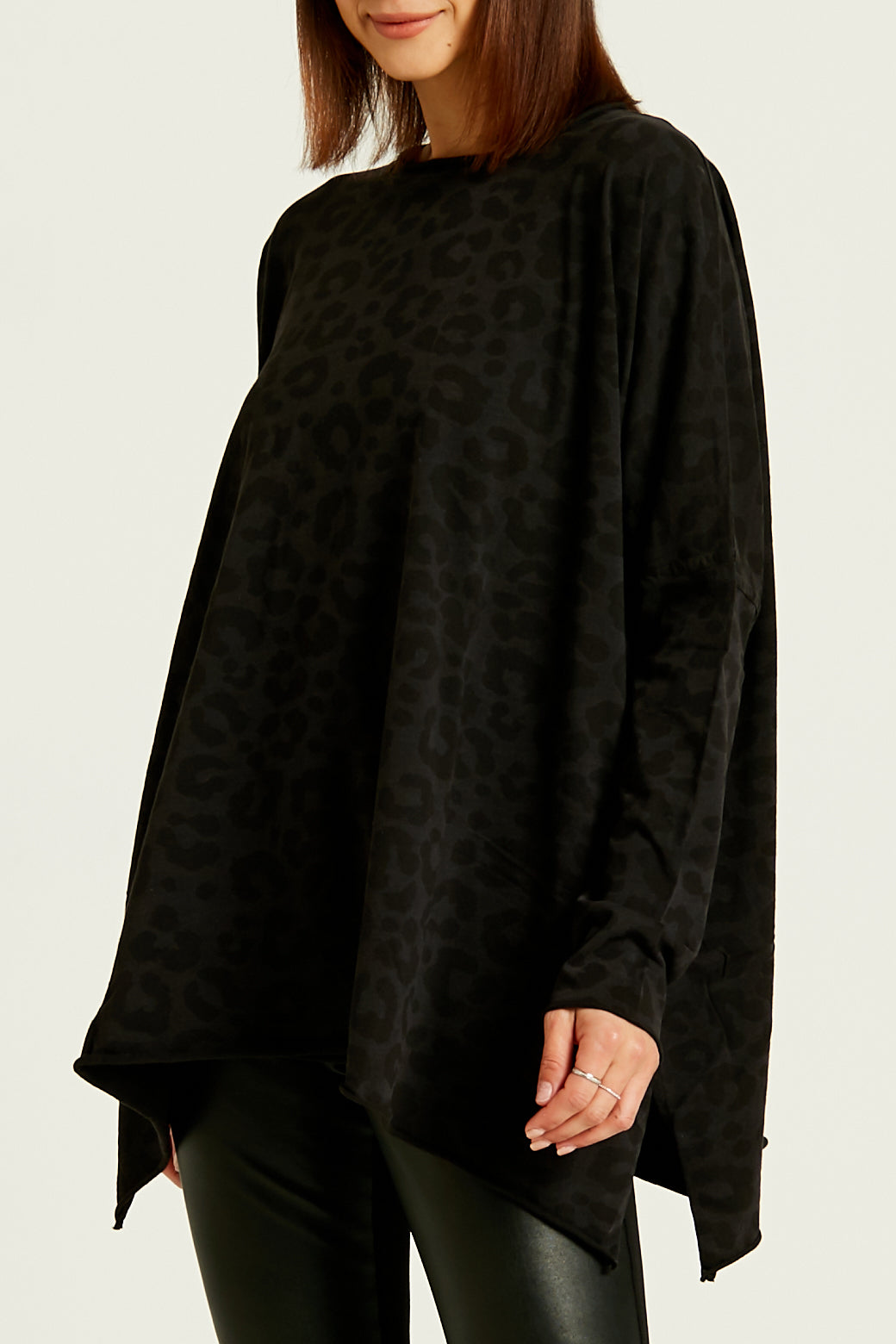 Pima Cotton Leopard Black Wash Oversized Crew Swing Tee