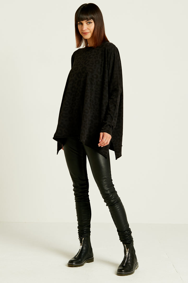 Pima Cotton Leopard Black Wash Oversized Crew Swing Tee