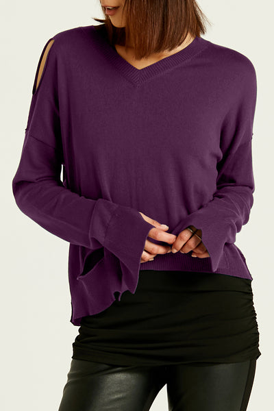 Pima Cotton Ripped Mini V Neck Sweater