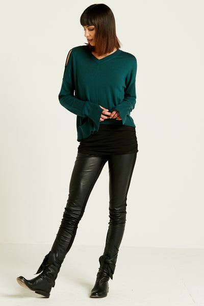 Pima Cotton Ripped Mini V Neck Sweater